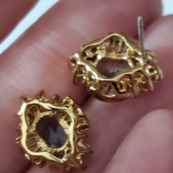 Topaz earrings tourmaline baguettes oval ice blue Genuine natural pierced gold - Picture 5 of 16